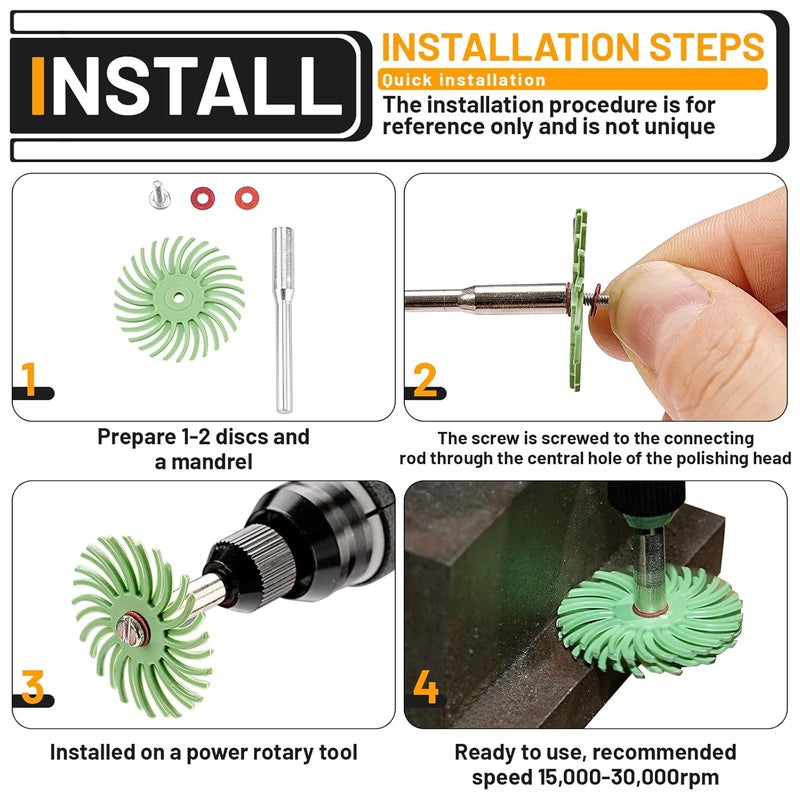 Junchamp 76Pcs 1 Inch Radial Bristle Disc Kit with 1/8" Shank for Rotary Tools,Detail Abrasive Brush for Jewelry Wood Metal Polishing, Bristle Wheel with Grit 80-2500 - Image 3